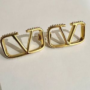 Valentino Garavani V Logo Glass Pearl Earrings